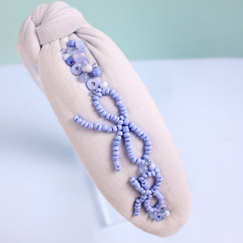 BLUE COQUETTE Beaded Knotted Headband